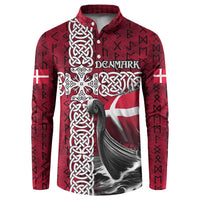 Denmark Viking Longship Button Sweatshirt Norse Rune & Celtic Cross Danish Flag