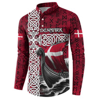 Denmark Viking Longship Button Sweatshirt Norse Rune & Celtic Cross Danish Flag
