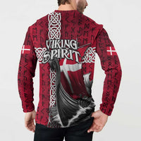 Denmark Viking Longship Button Sweatshirt Norse Rune & Celtic Cross Danish Flag