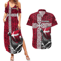 Denmark Viking Longship Couples Matching Summer Maxi Dress and Hawaiian Shirt Norse Rune & Celtic Cross Danish Flag