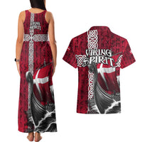 Denmark Viking Longship Couples Matching Tank Maxi Dress and Hawaiian Shirt Norse Rune & Celtic Cross Danish Flag