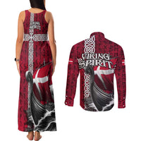 Denmark Viking Longship Couples Matching Tank Maxi Dress and Long Sleeve Button Shirt Norse Rune & Celtic Cross Danish Flag