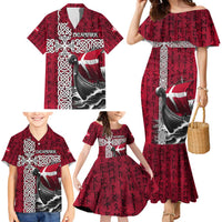 Denmark Viking Longship Family Matching Mermaid Dress and Hawaiian Shirt Norse Rune & Celtic Cross Danish Flag