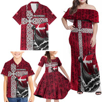 Denmark Viking Longship Family Matching Off Shoulder Maxi Dress and Hawaiian Shirt Norse Rune & Celtic Cross Danish Flag