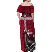 Denmark Viking Longship Family Matching Off Shoulder Maxi Dress and Hawaiian Shirt Norse Rune & Celtic Cross Danish Flag