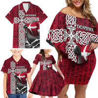 Denmark Viking Longship Family Matching Off Shoulder Short Dress and Hawaiian Shirt Norse Rune & Celtic Cross Danish Flag