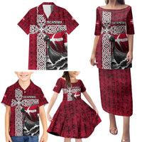 Denmark Viking Longship Family Matching Puletasi and Hawaiian Shirt Norse Rune & Celtic Cross Danish Flag