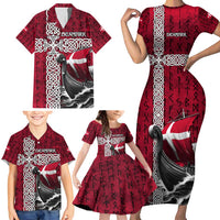 Denmark Viking Longship Family Matching Short Sleeve Bodycon Dress and Hawaiian Shirt Norse Rune & Celtic Cross Danish Flag