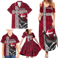 Denmark Viking Longship Family Matching Summer Maxi Dress and Hawaiian Shirt Norse Rune & Celtic Cross Danish Flag