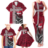 Denmark Viking Longship Family Matching Tank Maxi Dress and Hawaiian Shirt Norse Rune & Celtic Cross Danish Flag