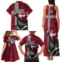 Denmark Viking Longship Family Matching Tank Maxi Dress and Hawaiian Shirt Norse Rune & Celtic Cross Danish Flag