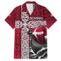 Denmark Viking Longship Hawaiian Shirt Norse Rune & Celtic Cross Danish Flag