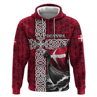 Denmark Viking Longship Hoodie Norse Rune & Celtic Cross Danish Flag