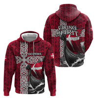 Denmark Viking Longship Hoodie Norse Rune & Celtic Cross Danish Flag