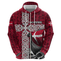 Denmark Viking Longship Hoodie Norse Rune & Celtic Cross Danish Flag