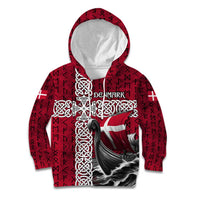 Denmark Viking Longship Kid Hoodie Norse Rune & Celtic Cross Danish Flag