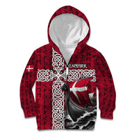 Denmark Viking Longship Kid Hoodie Norse Rune & Celtic Cross Danish Flag