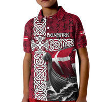 Denmark Viking Longship Kid Polo Shirt Norse Rune & Celtic Cross Danish Flag