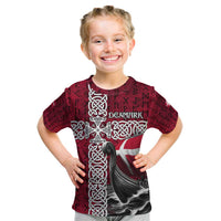 Denmark Viking Longship Kid T Shirt Norse Rune & Celtic Cross Danish Flag