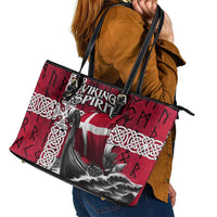 Denmark Viking Longship Leather Tote Bag Norse Rune & Celtic Cross Danish Flag
