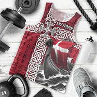 Denmark Viking Longship Men Tank Top Norse Rune & Celtic Cross Danish Flag