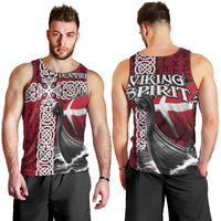 Denmark Viking Longship Men Tank Top Norse Rune & Celtic Cross Danish Flag