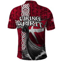 Denmark Viking Longship Polo Shirt Norse Rune & Celtic Cross Danish Flag