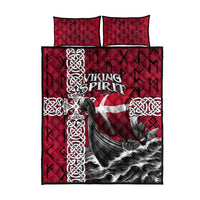 Denmark Viking Longship Quilt Bed Set Norse Rune & Celtic Cross Danish Flag