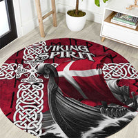 Denmark Viking Longship Round Carpet Norse Rune & Celtic Cross Danish Flag