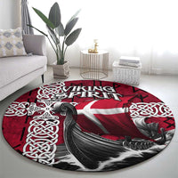 Denmark Viking Longship Round Carpet Norse Rune & Celtic Cross Danish Flag