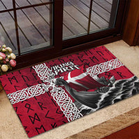 Denmark Viking Longship Rubber Doormat Norse Rune & Celtic Cross Danish Flag