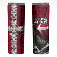 Denmark Viking Longship Skinny Tumbler Norse Rune & Celtic Cross Danish Flag