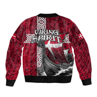 Denmark Viking Longship Sleeve Zip Bomber Jacket Norse Rune & Celtic Cross Danish Flag