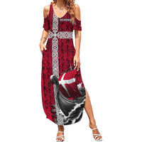Denmark Viking Longship Summer Maxi Dress Norse Rune & Celtic Cross Danish Flag
