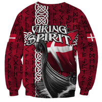 Denmark Viking Longship Sweatshirt Norse Rune & Celtic Cross Danish Flag