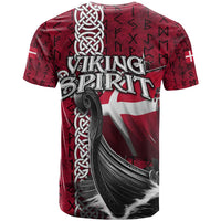 Denmark Viking Longship T Shirt Norse Rune & Celtic Cross Danish Flag