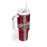 Denmark Viking Longship Tumbler With Handle Norse Rune & Celtic Cross Danish Flag