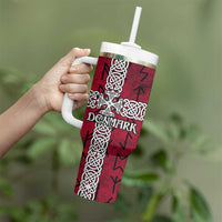 Denmark Viking Longship Tumbler With Handle Norse Rune & Celtic Cross Danish Flag