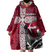 Denmark Viking Longship Wearable Blanket Hoodie Norse Rune & Celtic Cross Danish Flag