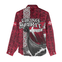Denmark Viking Longship Women Casual Shirt Norse Rune & Celtic Cross Danish Flag