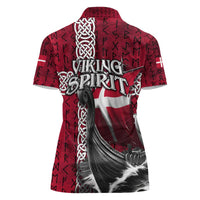 Denmark Viking Longship Women Polo Shirt Norse Rune & Celtic Cross Danish Flag