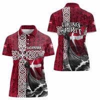 Denmark Viking Longship Women Polo Shirt Norse Rune & Celtic Cross Danish Flag
