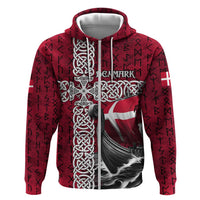 Denmark Viking Longship Zip Hoodie Norse Rune & Celtic Cross Danish Flag