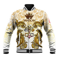 Vatican Gold Baroque Baseball Jacket Papal Crown & Keys Vintage Catholic