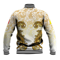Vatican Gold Baroque Baseball Jacket Papal Crown & Keys Vintage Catholic
