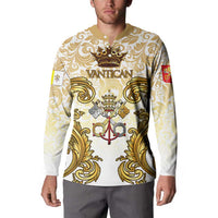Vatican Gold Baroque Button Sweatshirt Papal Crown & Keys Vintage Catholic
