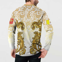 Vatican Gold Baroque Button Sweatshirt Papal Crown & Keys Vintage Catholic