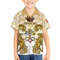 Vatican Gold Baroque Family Matching Long Sleeve Bodycon Dress and Hawaiian Shirt Papal Crown & Keys Vintage Catholic