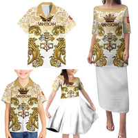 Vatican Gold Baroque Family Matching Puletasi and Hawaiian Shirt Papal Crown & Keys Vintage Catholic