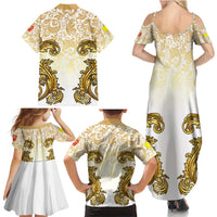 Vatican Gold Baroque Family Matching Summer Maxi Dress and Hawaiian Shirt Papal Crown & Keys Vintage Catholic